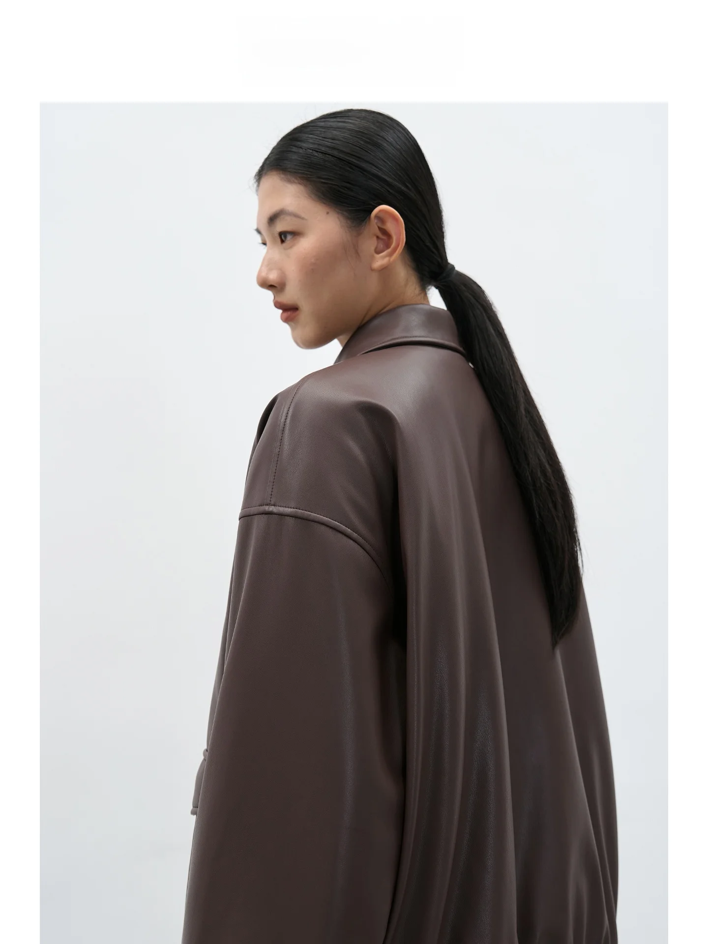 EIGHTHMONTH جاكيت نسائي كاجوال بسحاب، بني بني داكن، ياقة، أكمام طويلة، قصة ضيقة، معطف جلدي، ملابس خارجية للنساء