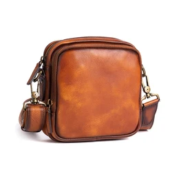 High Qualiry Men Small Bags Genuine Leather Shoulder Messenger Bags Mini Phone Bags Belt Bag Vintage Cross Body