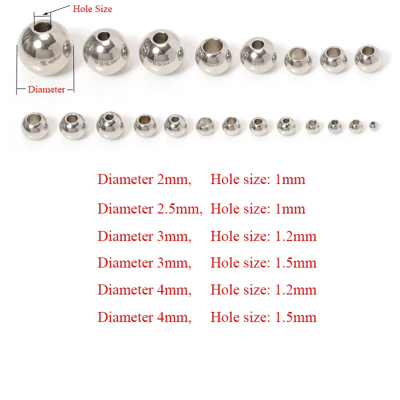 100pcs 2-4mm High Quality Stainless Steel Beads For Jewelry Making DIY Loose Spacer Metal Beads Ball for Bracelets Components