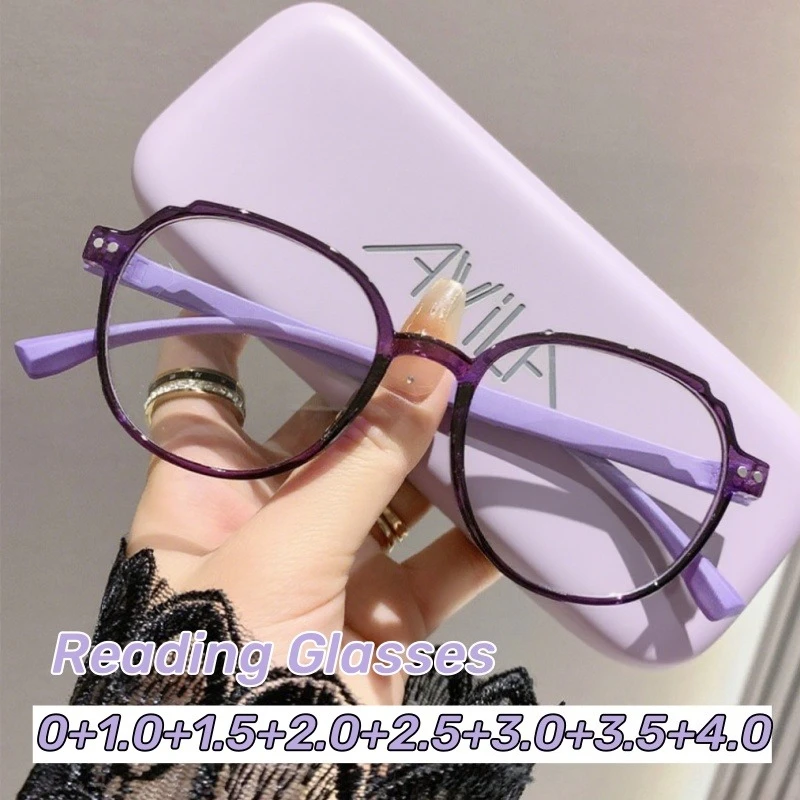 

New Large Frame Round Presbyopia Glasses Fashion HD Anti-blue Light Reading Glasses Ultra-light Women's Grade Glasses