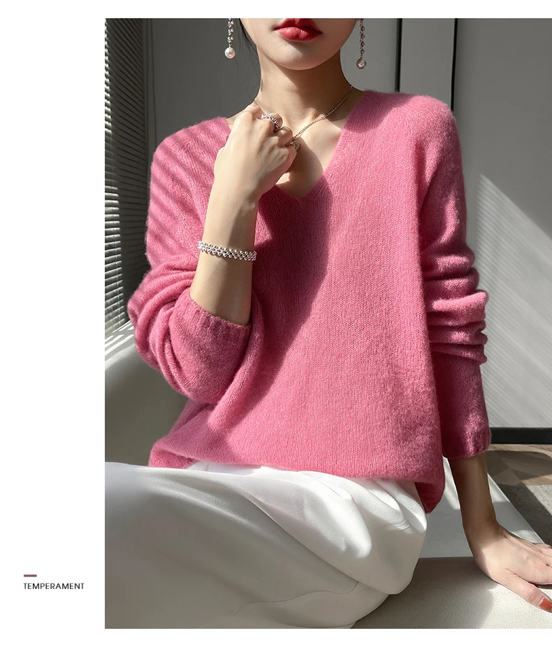 Soft and waxy ~77% cashmere sweater 23% mulberry silk! Thin V-neck loose sweater women lazy seamless sweater