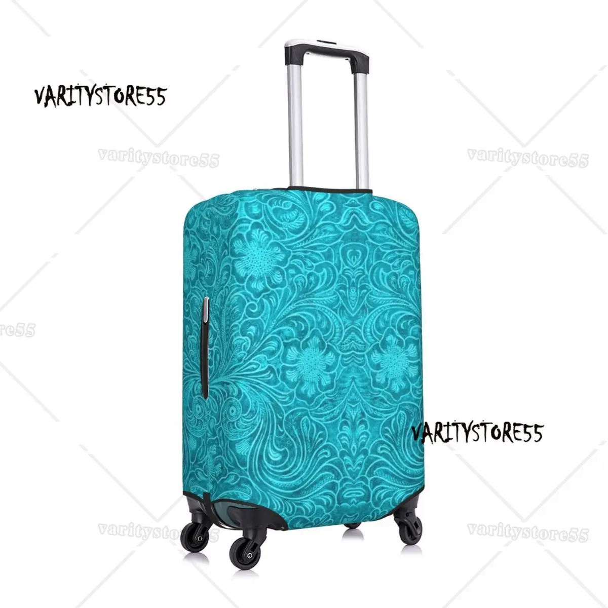 Custom Funny Turquoise Leather Texture Look Luggage Cover Protector Dust Proof Embossed Floral Pattern Travel Suitcase Covers