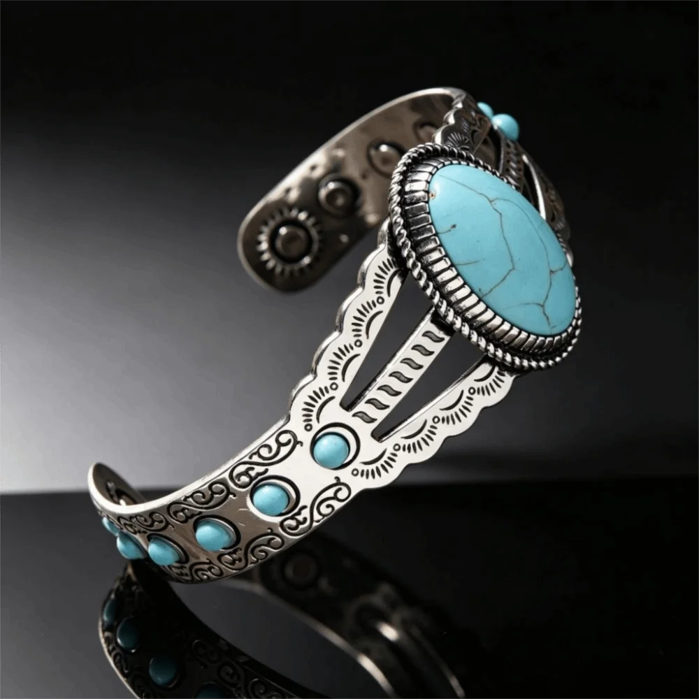 Faux Turquoise Imitation Turquoise Bangle Imitation Turquoise Adjustable Imitation Turquoise Bracelet Silver Color Metal
