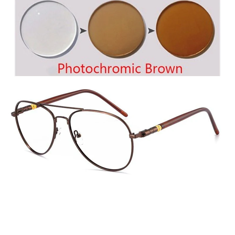 Outdoor Shade Sun Photochromic Pilot Myopia Glasses With Prescription Eyewear Men Oval Sunglasses Diopter 0 -0.5 -0.75 To -6.0