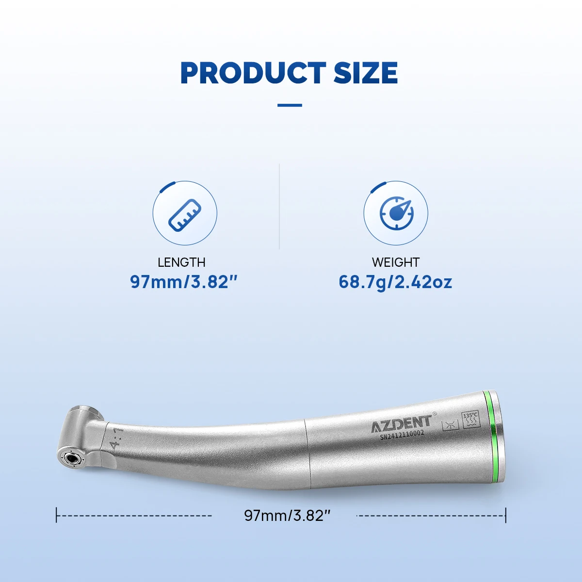 Azdent Dental 4:1/ 8:1/16:1 LED Low Speed Handpiece Fiber Optic Quattro Spray Contra Angle Push Putton Endo Prophy Tools Dentist - Image 5