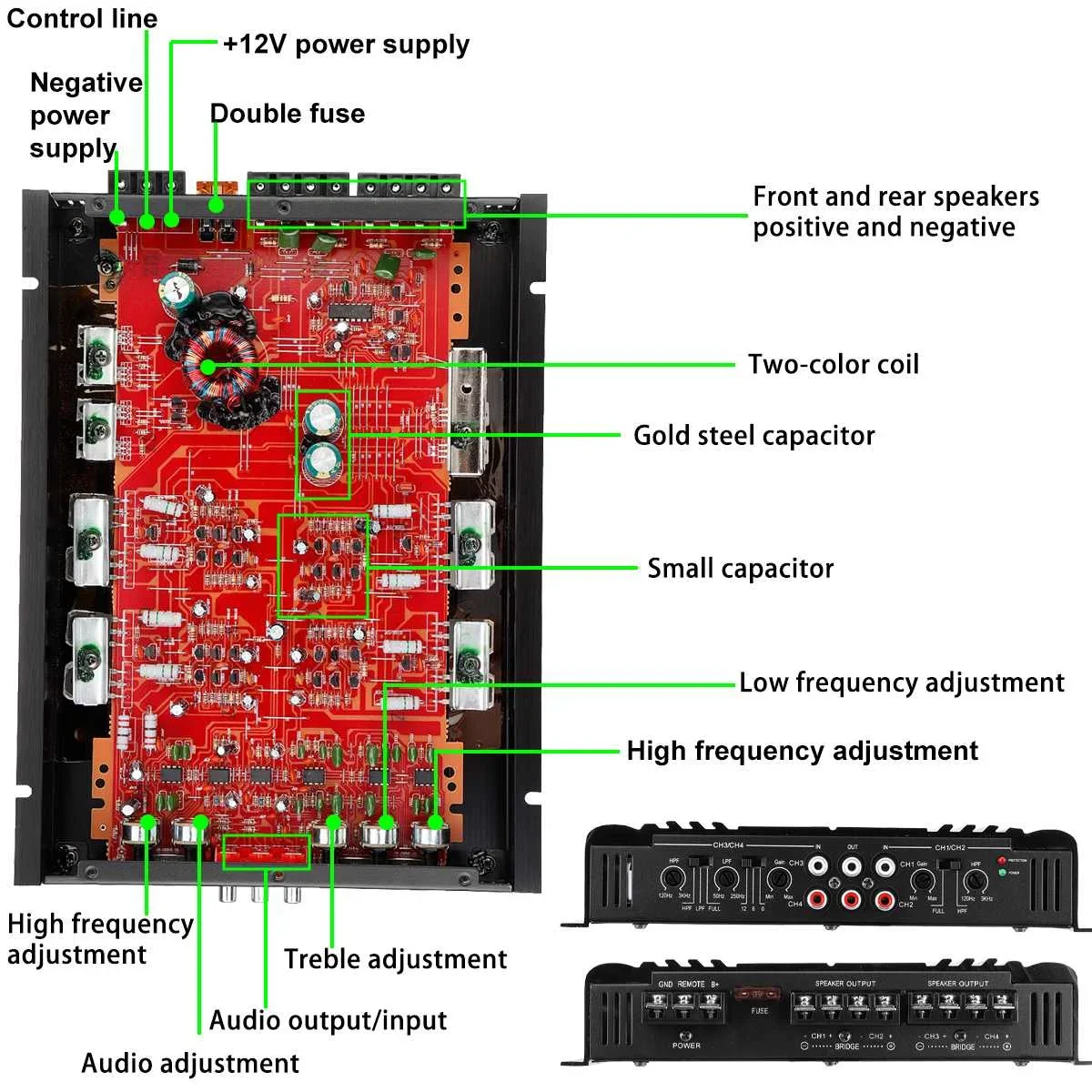 12V 7900W Car Amplifier Multichannel Powerful Car Audio Subwoofer Aluminum Alloy Vehicle Power Stereo Amp Car Sound Amplifiers