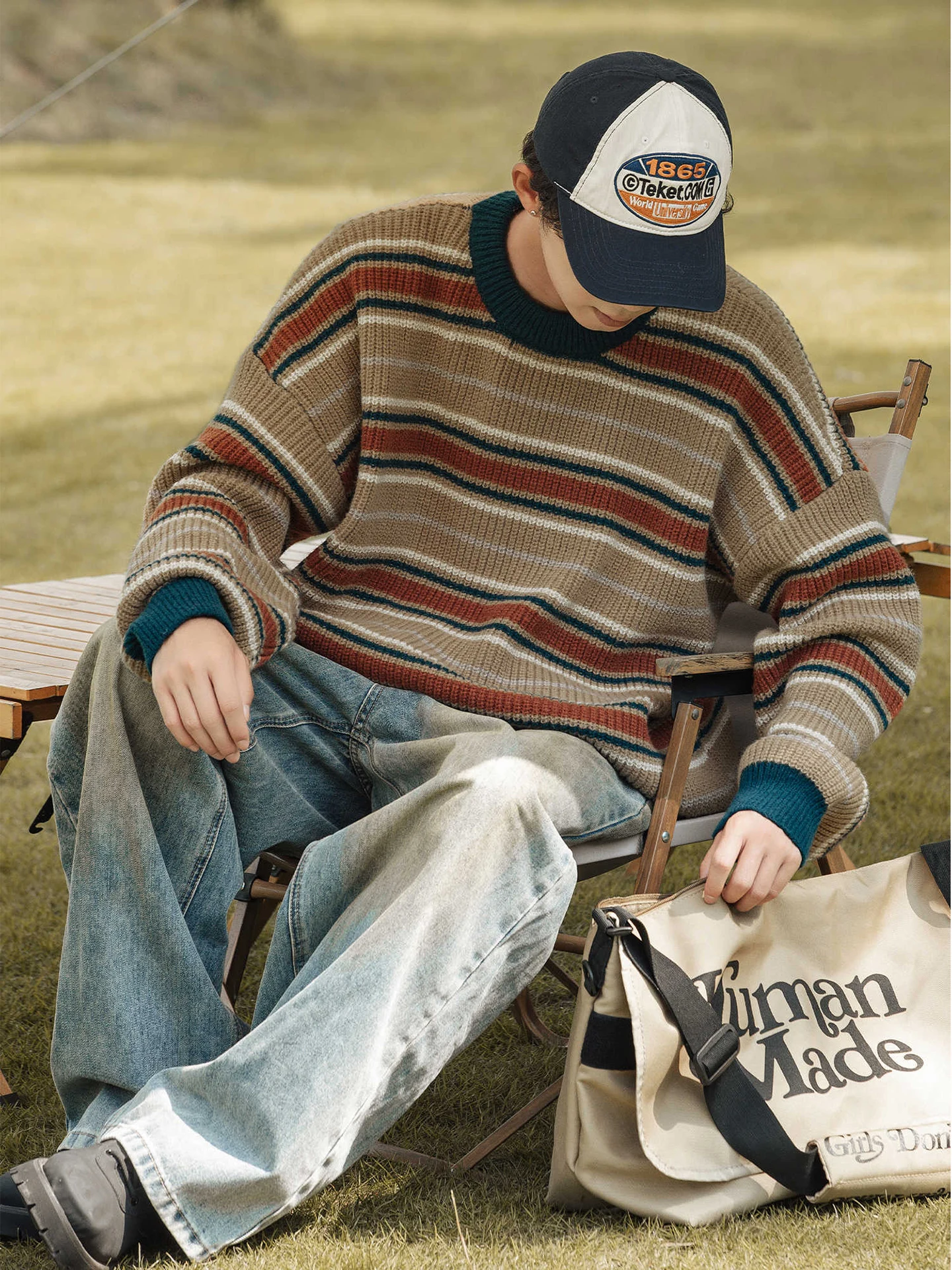 

Американский цвет в полоску, круглый трикотаж Ne, мужской осенне-зимний новый повседневный свободный теплый трикотажный базовый одяг