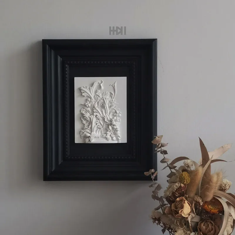 One plus one | Light luxury cement concrete three-dimensional relief sculpture decorative painting flowers and plants simple and