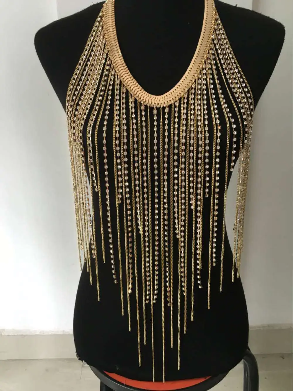 New Style Women Gold Chains Necklace Unique Clear Beads Metal Hanging Beard Necklace 2 Colors