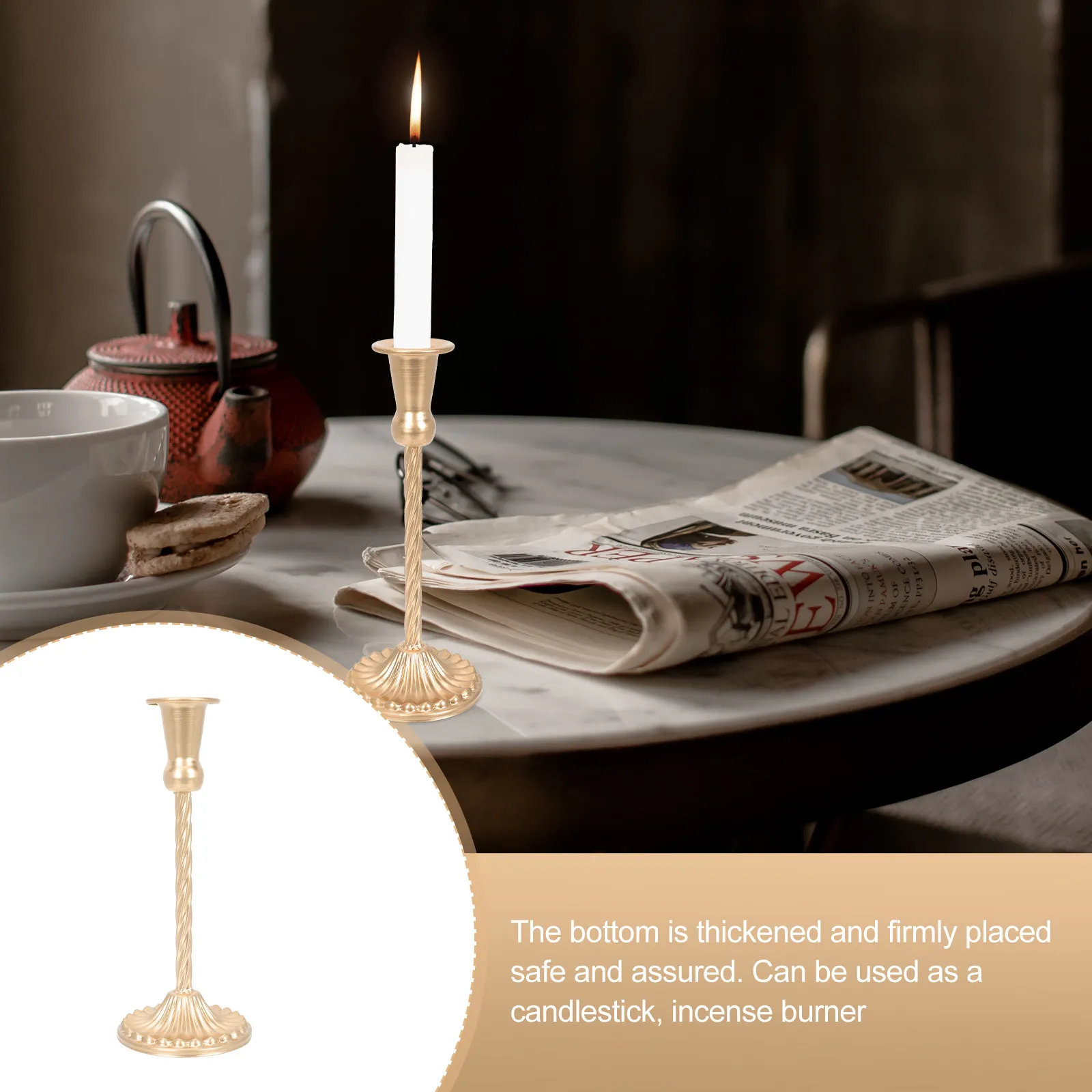Iron Candlestick Desktop Stand Moderate Size Metal Holder for Valentine's Day Banquet Wedding Party Daily Home
