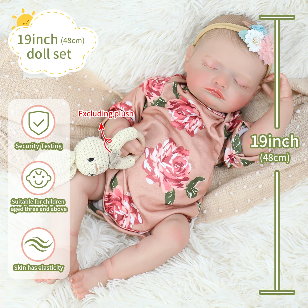 

19inch Realistic Rosalie Newborn Doll Sleeping Baby Lifelike Soft Touch 3D Skin Visible Vein Collectible Art Doll Christmas Gift