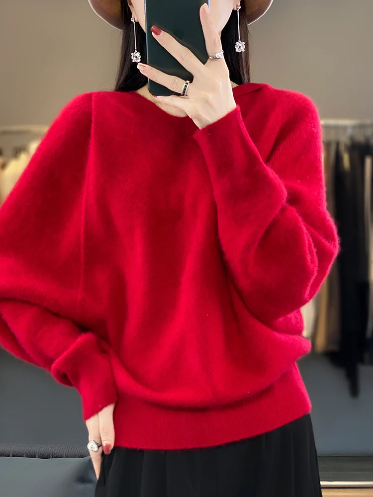 Light Luxury Women\'s Sweater Casual Hoodie 100% Merino Wool Long Sleeve Cashmere Knitted Pullover Korean 2023 Autumn Winter Top