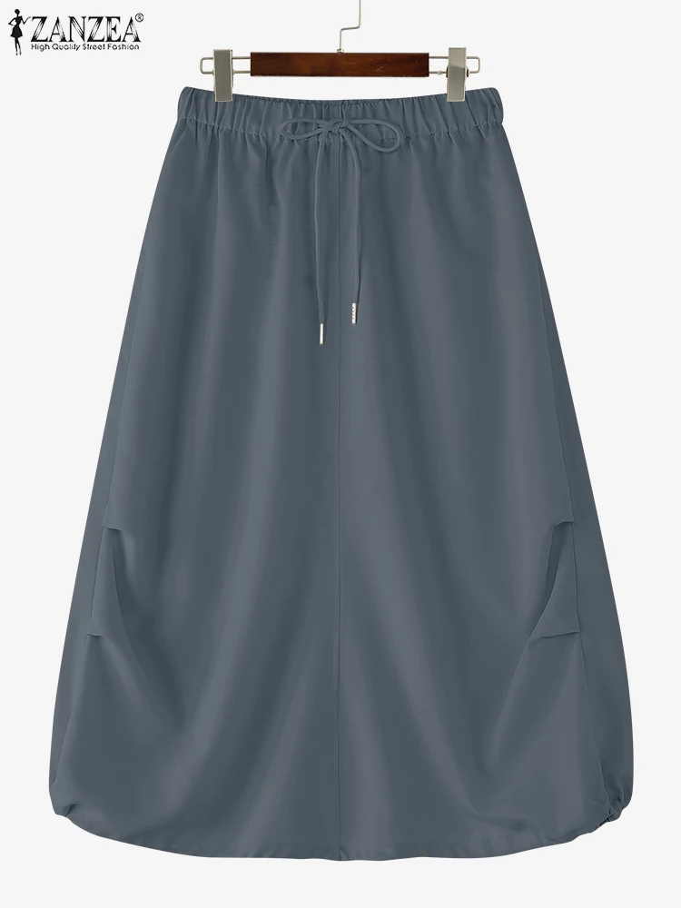 

ZANZEA Elegant Solid Color Maxi Skirts 2025 Autumn Women Elastic Waist Faldas Casual Loose Oversized Drawstring Long Overskirts
