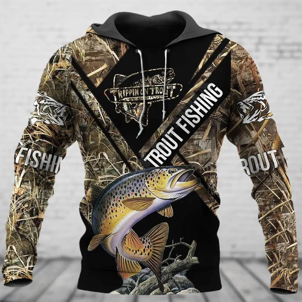 

Fashion Outdoor Fishing Hoodies For Men Funny 3D Print Fish Graphic Long Sleeve Casual Tops Autumn Daily Camping Sports Clothing