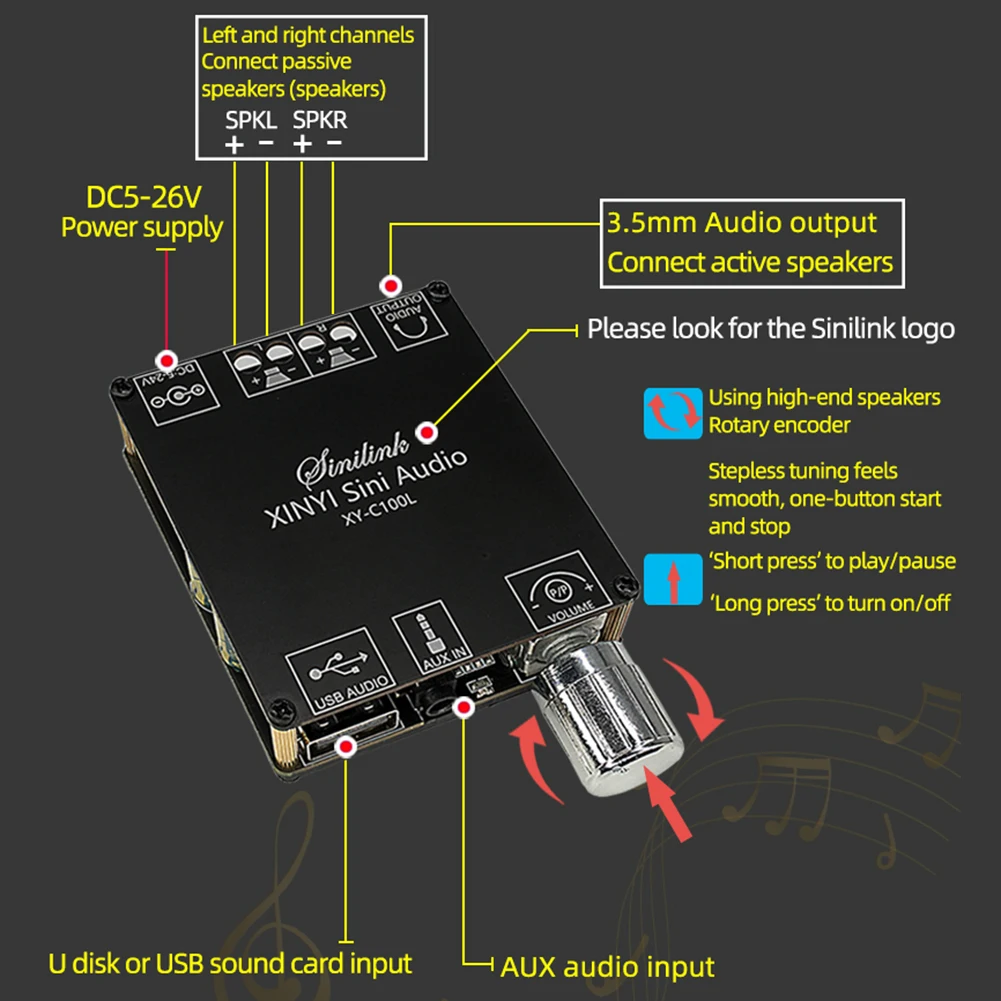 XY-C100L 100Wx2 APP Control Amplifier Board Bluetooth-Compatible Stereo Module