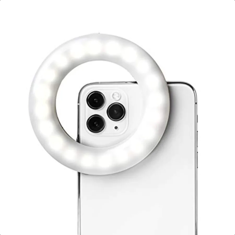

Selfie One Ring Light for Phone iPhone Android or Laptop 3 Adjustable Light Modes Rechargeable Batteries Clip On Design Perfect