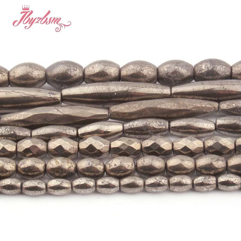 

Smooth Faceted Olivary Silvers Gray Pyrite Spacer Beads Natural Stone for DIY Women Necklace Bracelet Rings Jewelry Making 15"