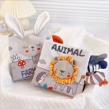 Montessori 3D bebek kitabı yenidoğan için 0 12 24 ay yüksek kontrast hayvan dokunmatik yumuşak duyusal kitap bez kumaş arabası okuma