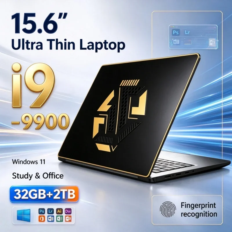 15.6'' HD Gaming Office Notebook Ultra Slim Laptop Intel Core I9‑9900 Windows 11 32GB RAM 1TB 2TB SSD 1920×1080 Display Computer