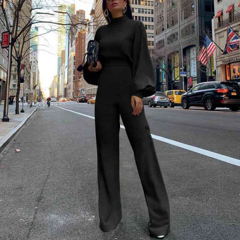 Autumn Two Piece Set Women  Jumpsuit Women\'S Long Sleeve High Neck Tight Jumpsuit Women\'S Street Dress Elegant Office Dres