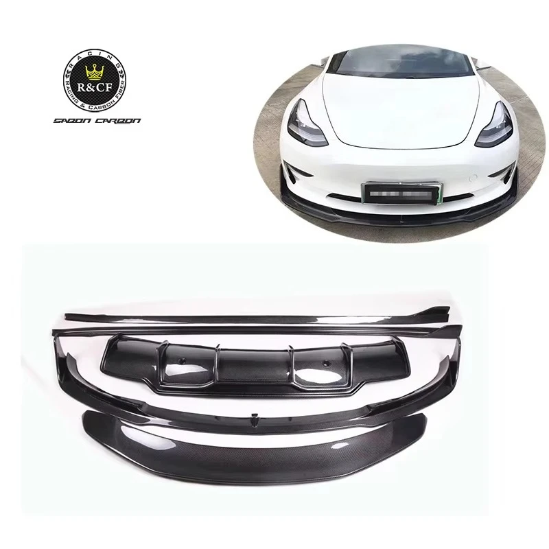 

Model 3 Body Kit V Style Carbon Fiber Front Bumper Splitter Side Skirts Diffuser Spoiler for Tesla Model 3 Bodykit