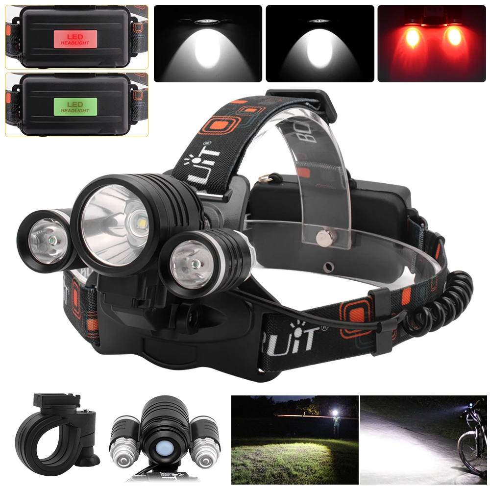 BORUiT Powerful LED Headlamp 18650 Battery Type-C Rechargeable Headlight Fishing Torch Camping Work Head Flashlight