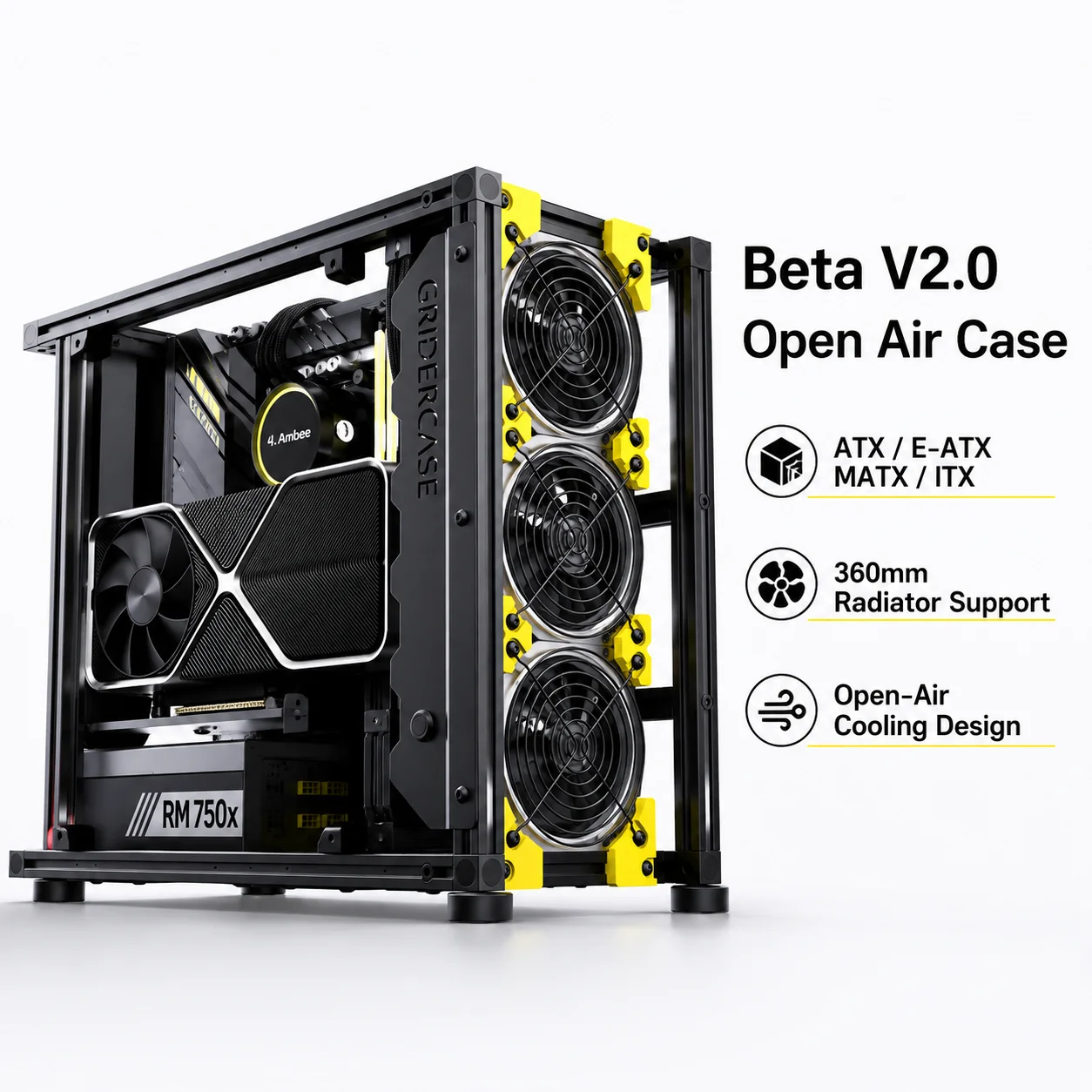 Beta V2.0 Open-Air PC-Gehäuse Aluminiumrahmen ATX E-ATX MATX ITX Computer-Chassis Unterstützt 360mm Radiator Vertikale GPU