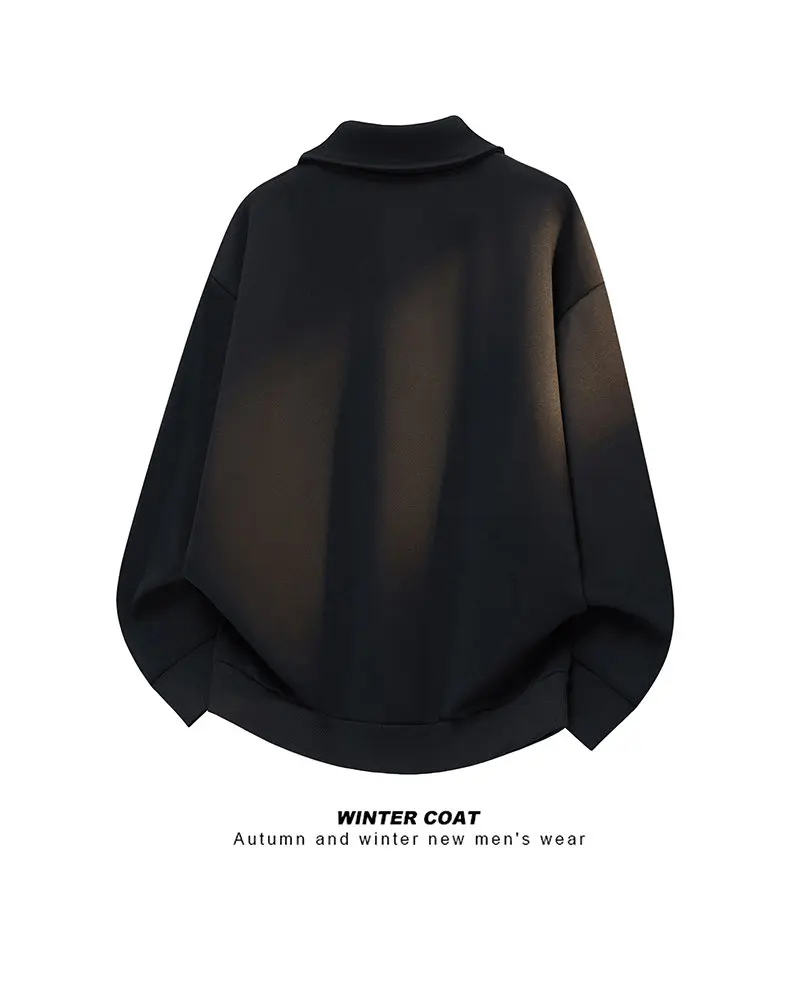 Men's Casual Double Head Zipper Sweatshirt Solid Color Turn-down Collar Loose Fit Autumn 360gsm Comfortable Sweatshirt
