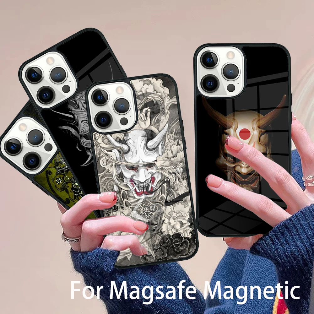 

Hannya Demon Oni Phone Case Magesafe Magnetic Wireless Charge Cover For IPhone 16 11 12 13 14 15 Pro Max Plus Mini