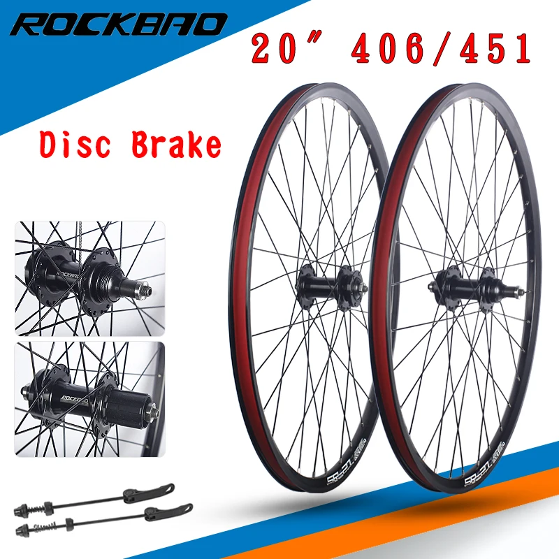ROCKBAO 20-calowy zestaw kół rowerowych Hamulec tarczowy Podwójna felga ze stopu aluminium 2 łożyska 6-10 prędkości 406/451 Zestaw kół rowerowych