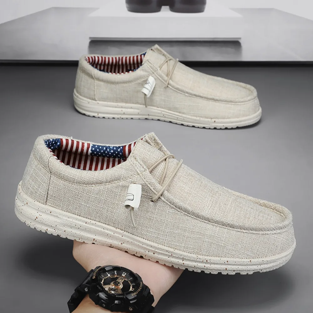 Mocasines de lona a la moda para hombre, zapatos informales cómodos, ligeros y transpirables, zapatos planos sin cordones para conducir, talla grande 47