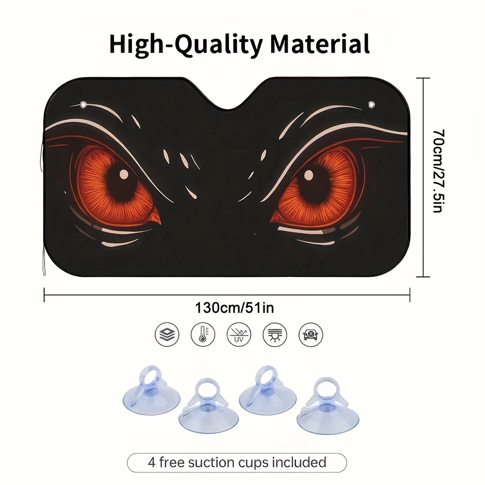 1pc Fiery Eyes Glowing Car Sun Visor, Easy Installation, Suitable For Daily City Commuting, Reduces Sunlight Interference.