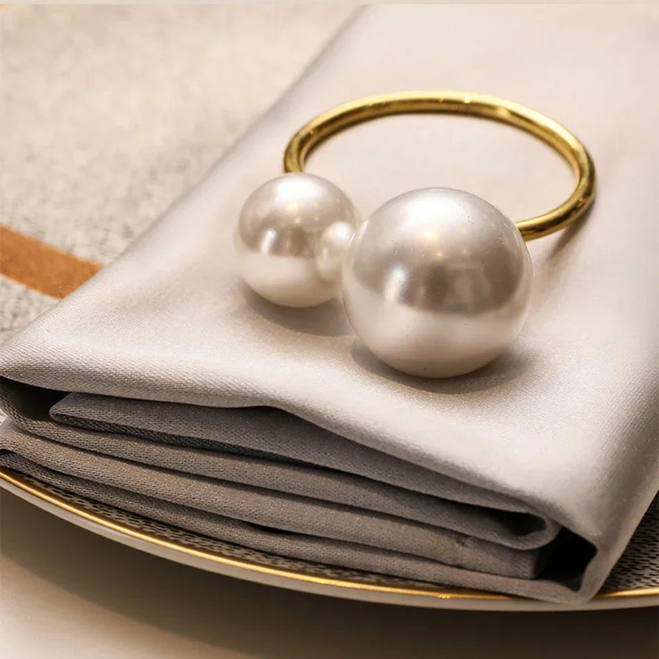 12PCS wholesale Highlighted Pearls Napkin Rings Wedding Serviettenring U-Shaped Napkin Holders Dining Family Dinner Table Decor