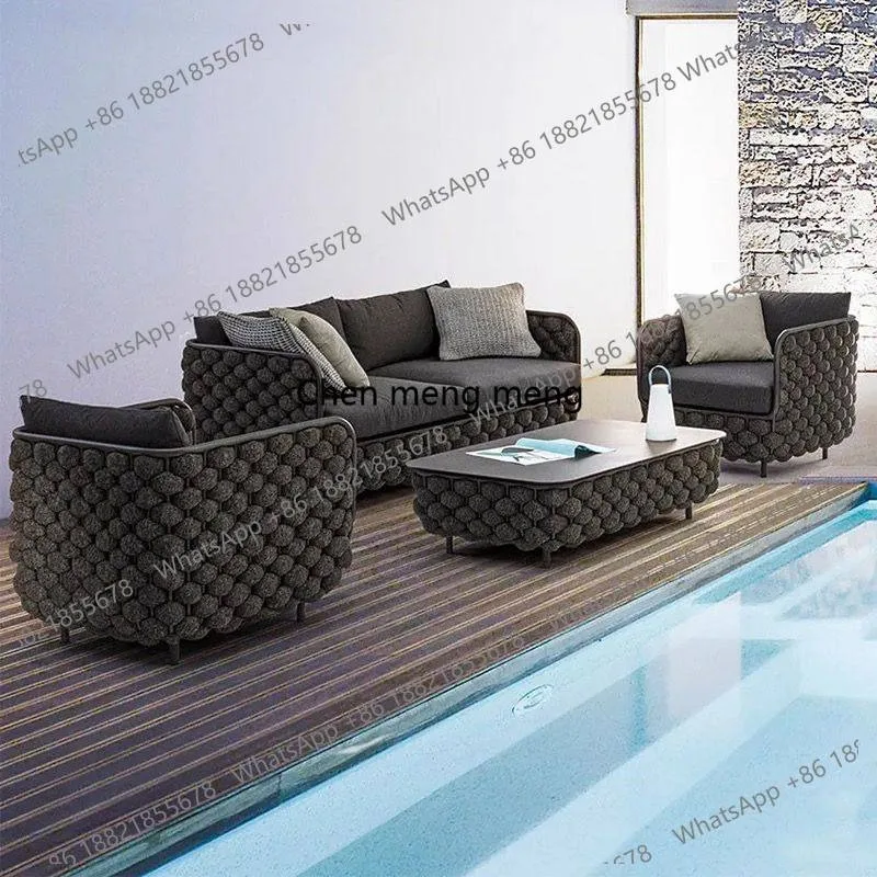 Outdoor sofa terrace waterproof courtyard model room sales office indoor and outdoor three-piece coffee table combination