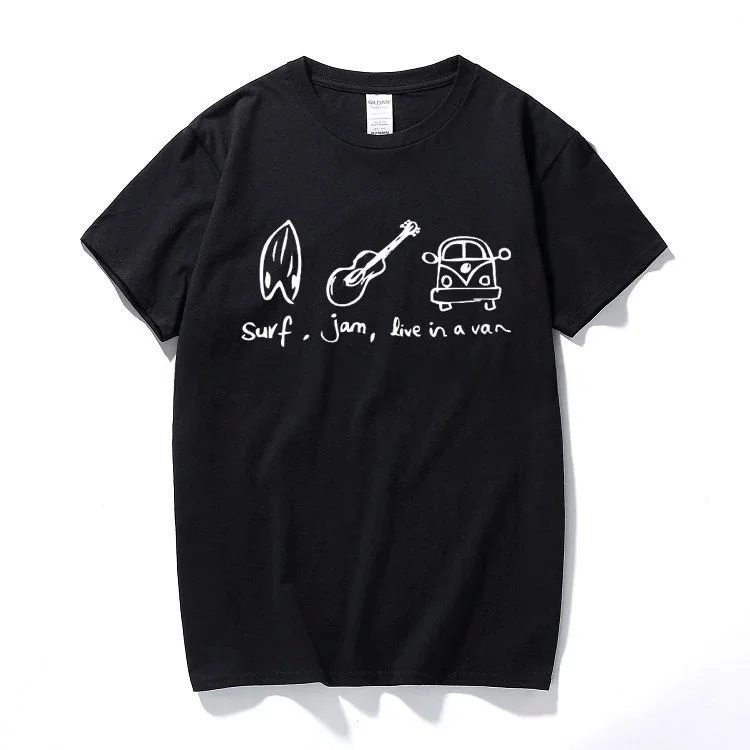 Surf Jam Live in a Van T-Shirt Hippie  Hipster Top for Men Customizable Hand-Painted Custom Design Service