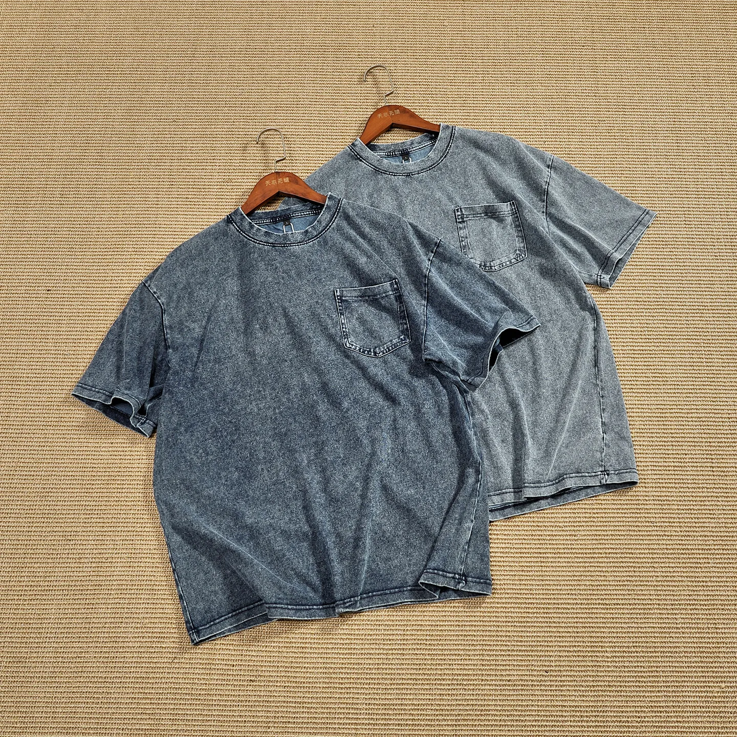 Summer New American Retro Short-sleeved O-neck Solid Color Pocket T-shirt Men's Fashion Stone Mill Washed Old Casual Sport Tops
