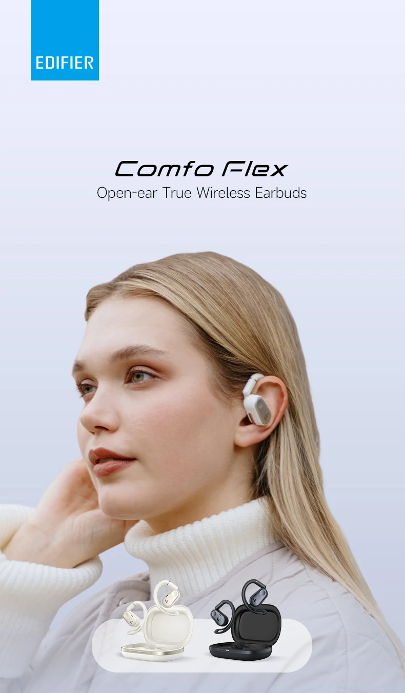 Edifier Comfo Flex Open-Ear True Wireless Ohrhörer Hi-Res Audio 40 Std. Spielzeit KI-Anruf-Geräuschunterdrückung Bluetooth 5.4 Kopfhörer – Detail 1
