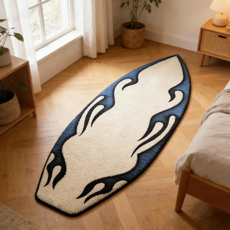 American Blue Flame Surfboard Rug Creative Bedroom Bedside Soft Plush Floor Mat Home Decoration Hallway Living Room Carpet