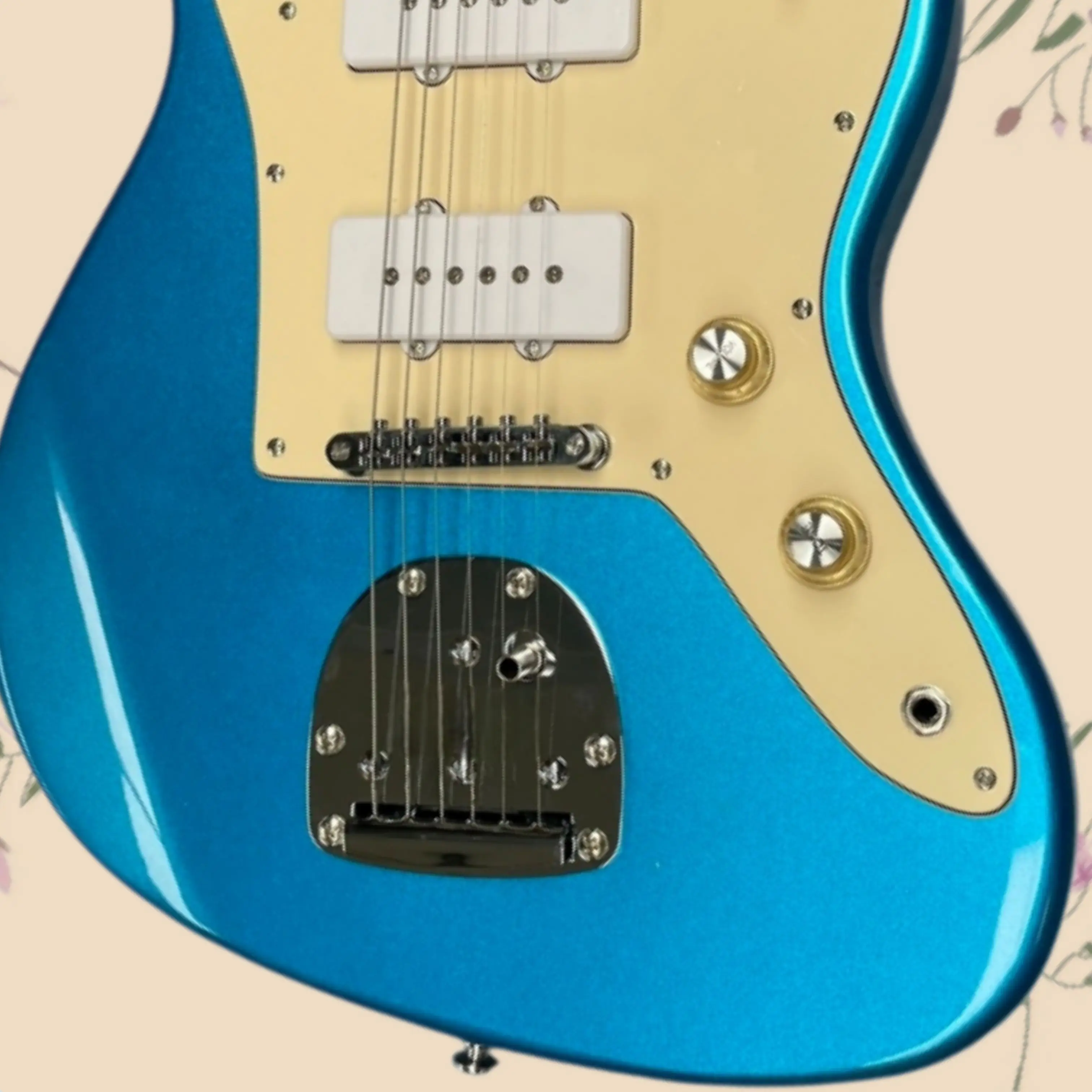 Eye-catching Metallic Blue Vintage Electric Guitar,Cream Pickguard Gold Knobs Guitars,Rock Players Practice Performance Guitarra