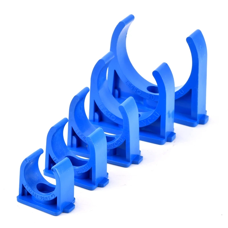 Blue PVC Pipe Clamp I.D 20/25/32/40/50mm Water Supply Pipe U-Type Card Brace Retainer Garden Irrigation Pipe Plastic Connectors