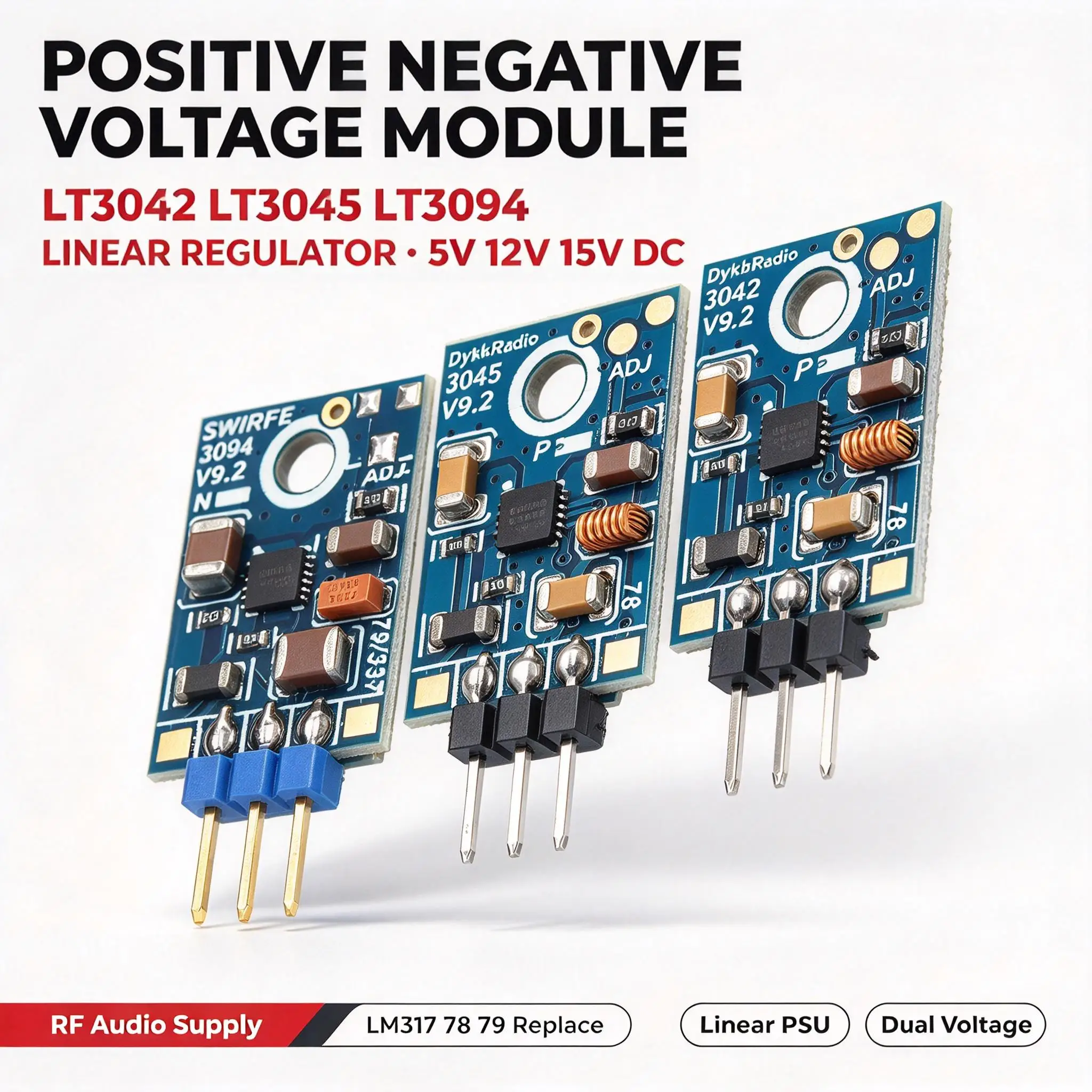 DYKB LT3042 LT3045 LT3094 Low Noise Linear Regulator Power Module Positive Negative For Audio DAC RF Preamp DC-DC 0-15V 5V 12V