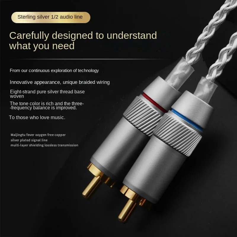 Lightning to 2RCA 1/2 iPhone Audio Cable HIFI Sterling Silver Phone Amp Speaker Cable Upgrade Cable