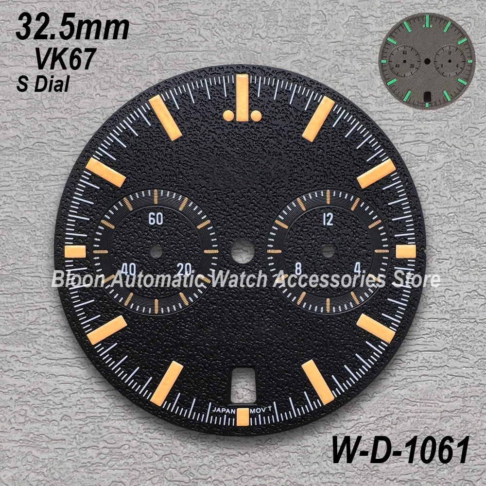 32.5mm S Logo Speed Dial Fit VK67 Movement Green Luminous High Quality Black/White Watch Modification Accessories