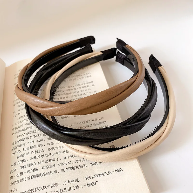 

South Korean-style Bird's Nest Hair Bands Women's High Cranial Top Leather Fine Section Crossed Twist Fashion Daily Versatile Ha