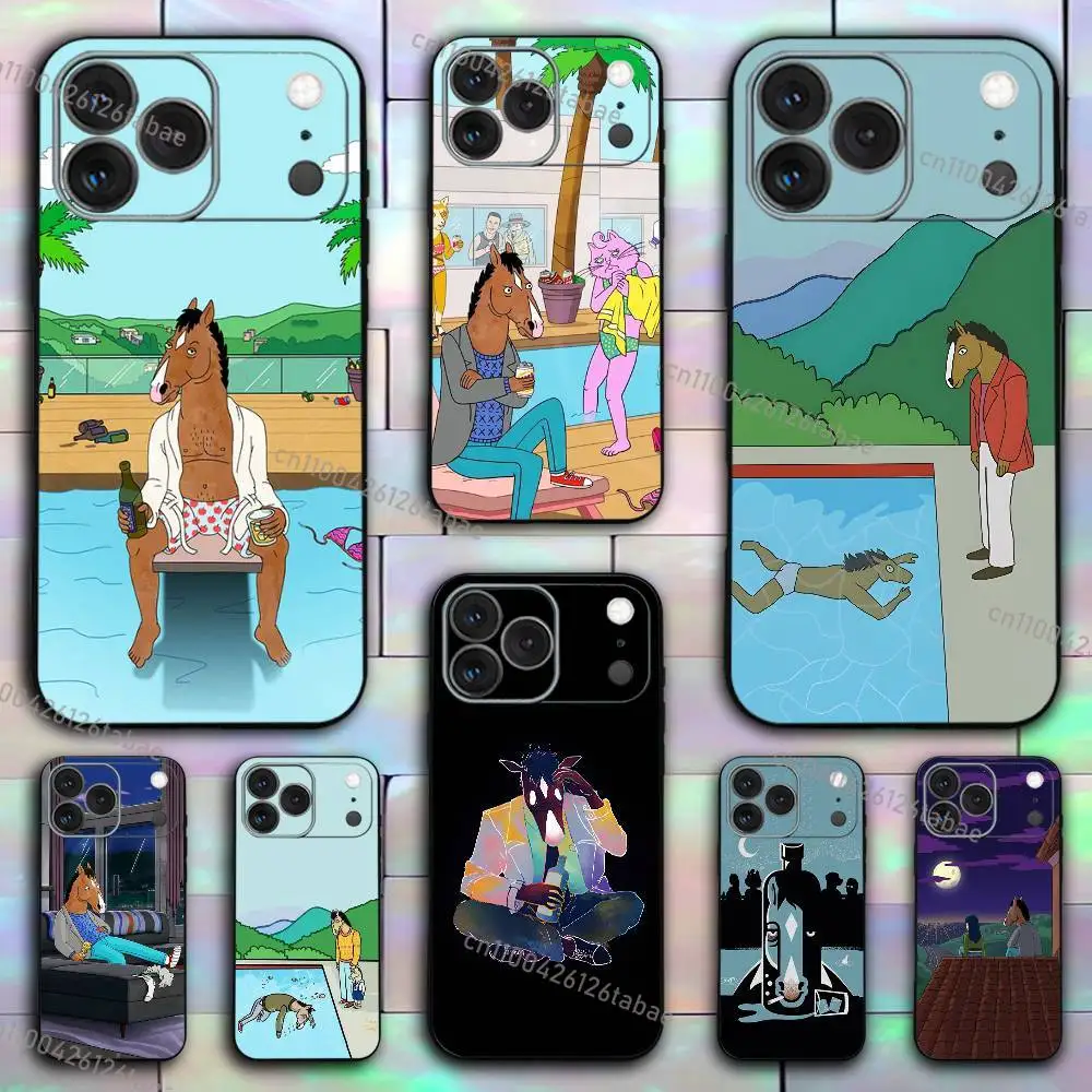 

INS B-BoJack Horsemans Phone Case For iPhone 17,16,15,14,13,12,11,X,XR,XS,Plus,Mini,Pro,Max Soft black Shockproof Cover
