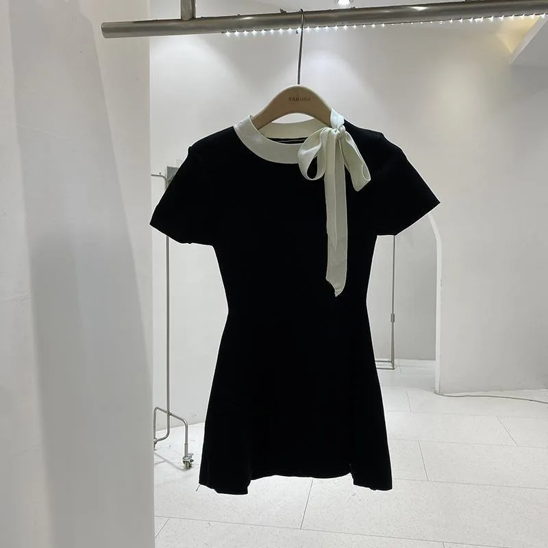 Pure Lust Style Slim Round Neck Tie Slit Sweater For Women Summer New Style Slimming Top Pullovers