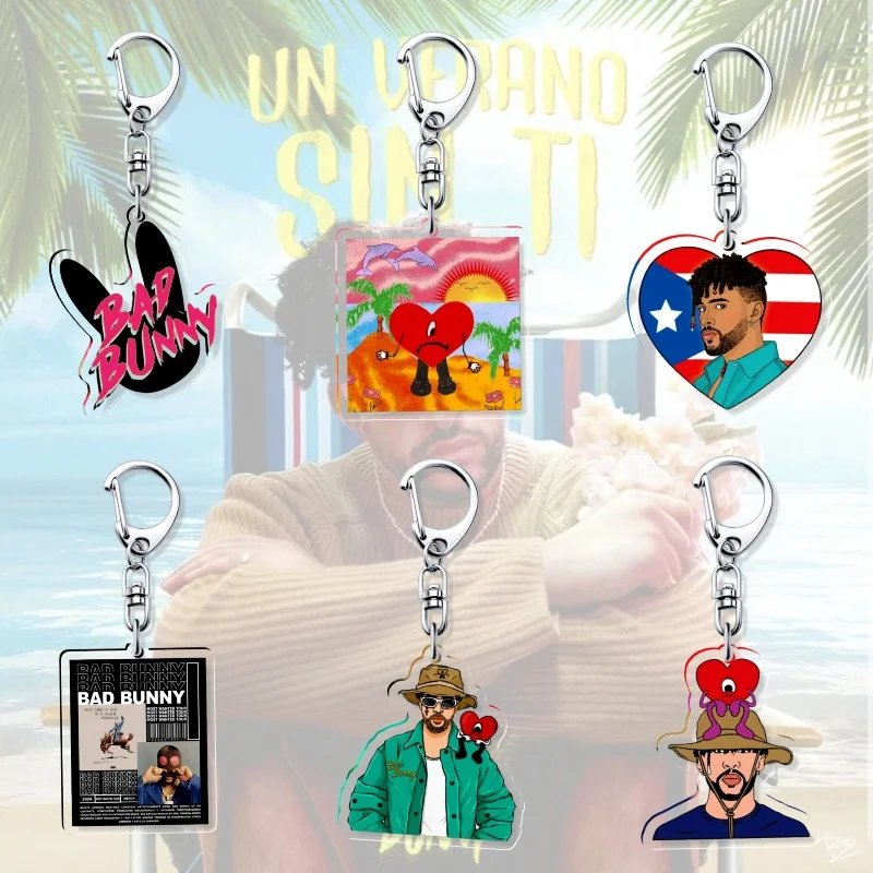 Bad Bunny Un Verano Sin Ti Acryl-Schlüsselanhänger Schmuck Freunde Geschenk Taschenanhänger Schlüsselring Souvenir Schlüsselkette Anhänger Niedliche Kollektion