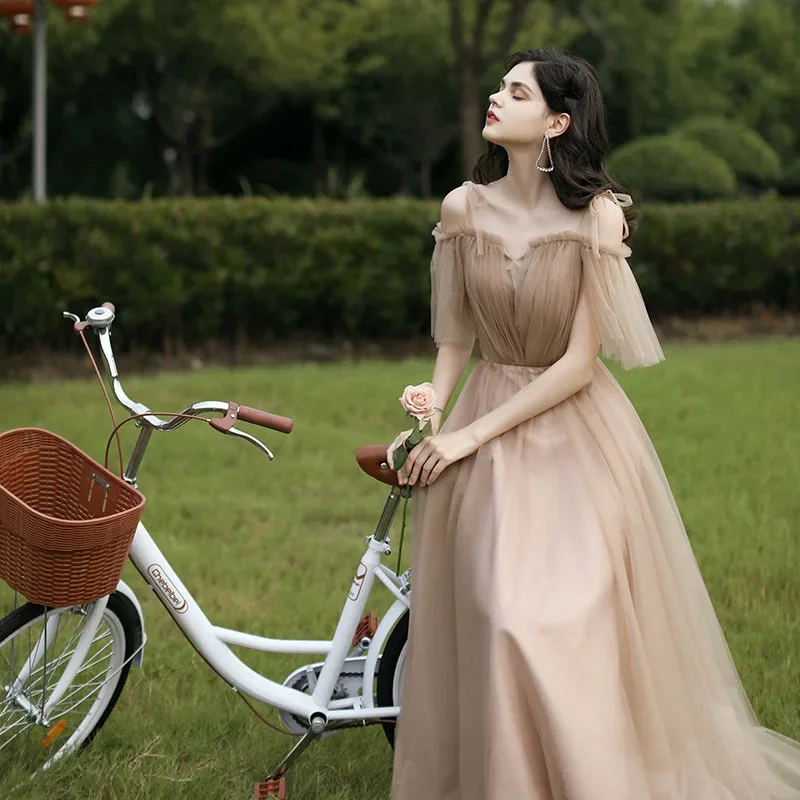 Fada temperamento vestido, banquete fino, vestido de dama de honra, grupo irmã, casamento, primavera, novo