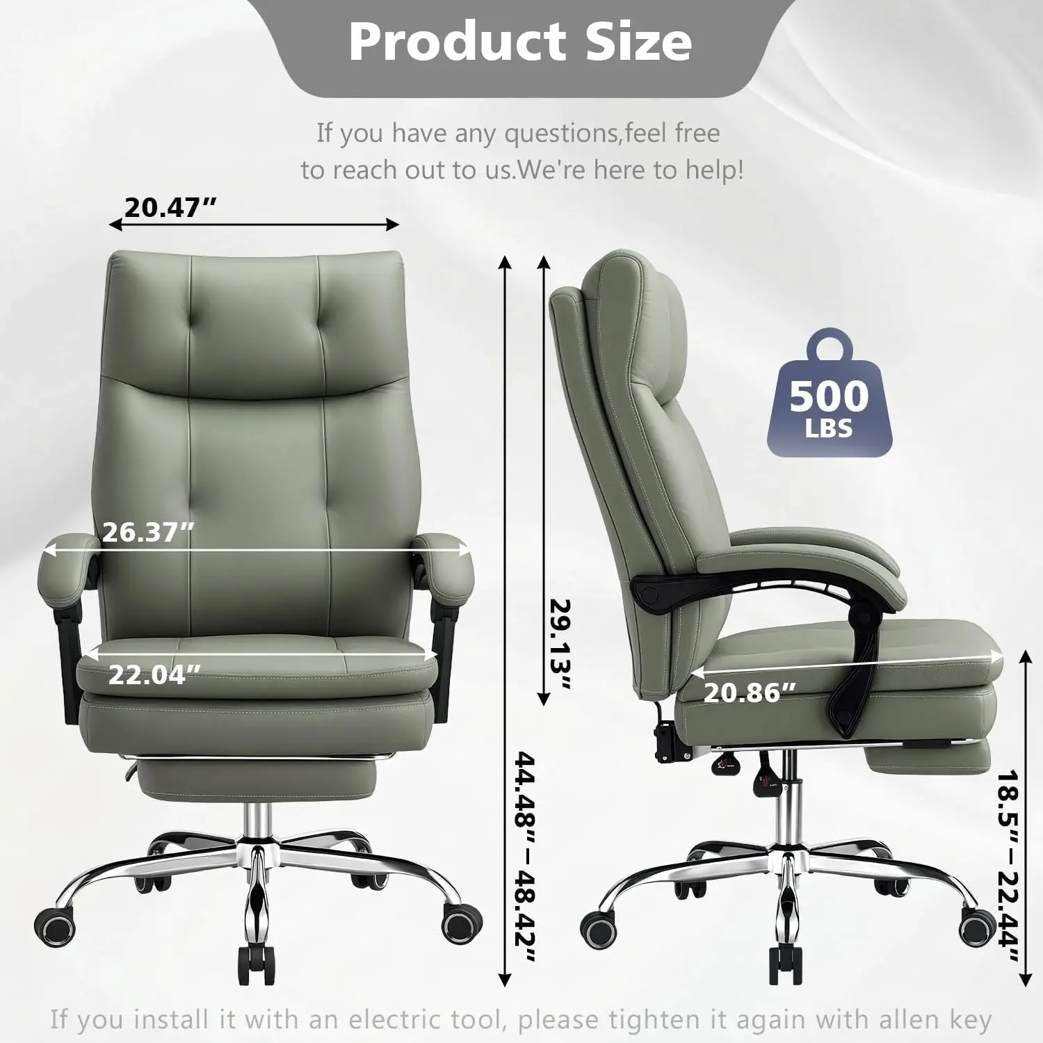 Ergonomic High Back Executive Office Chair with Footrest, Heavy Duty Reclining Computer Chair, Wide Spring Cushion , Customized