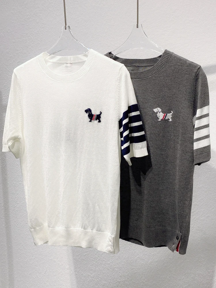 

Ele Fine Wool Version Sweet Simple Versatile Little Dog Embroidery ey round Ne ort Sve Knitted Top Women